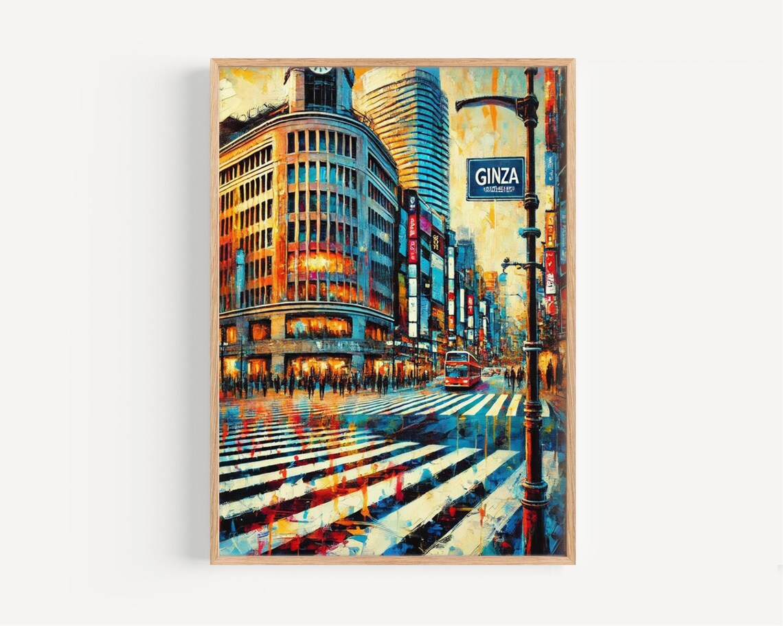 Ginza Tokyo Oil Painting Scramble Crossing City Scene Poster