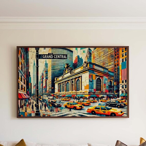 Grand Central Terminal New York City Yellow Taxis Cubist Travel Poster