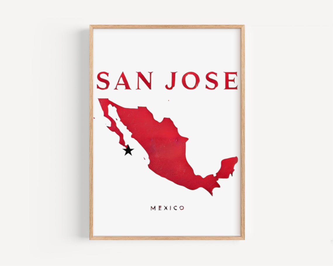San Jose Mexico Map Poster With Red Silhouette Star And Marker