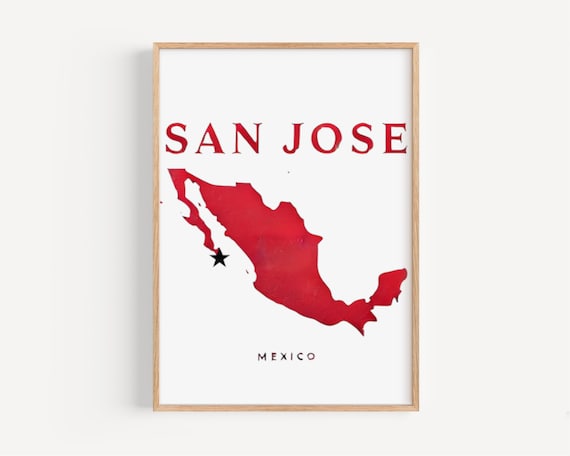 San Jose Mexico Map Poster With Red Silhouette Star And Marker