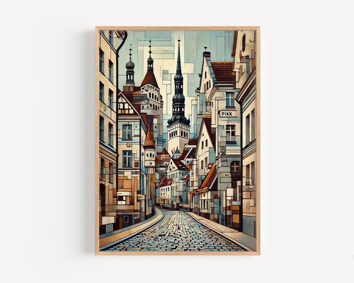 Tallinn Pikk Street Medieval Spires Mosaic City Art Poster Gift
