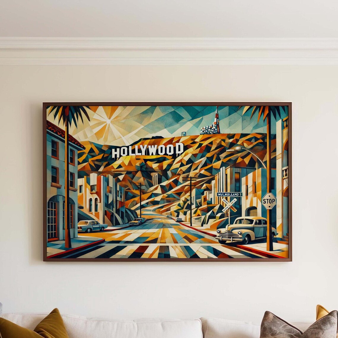Mulholland Drive Los Angeles Cubism Hollywood Sign Cityscape Poster