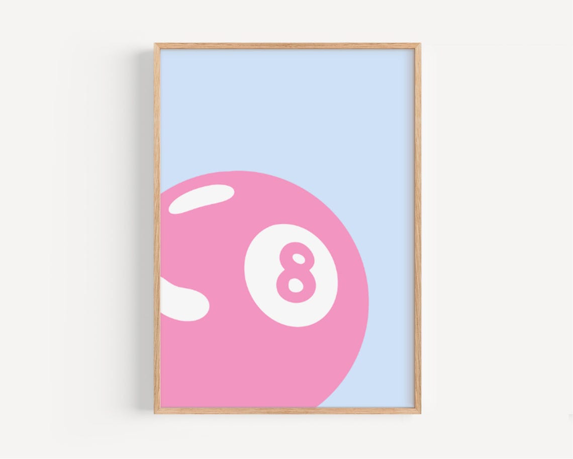 Pink 8 Ball Retro Pop Art Minimalist Lucky Charm Pool Poster