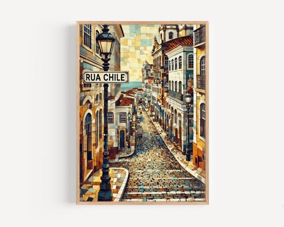 Rua Chile Art Print Salvador Brazil Travel Poster Coastal Home Decor