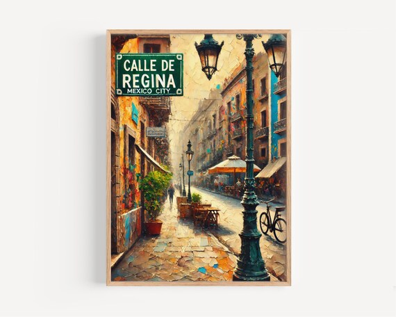 Calle de Regina Mexico City Street Art Vintage Cobblestone Poster