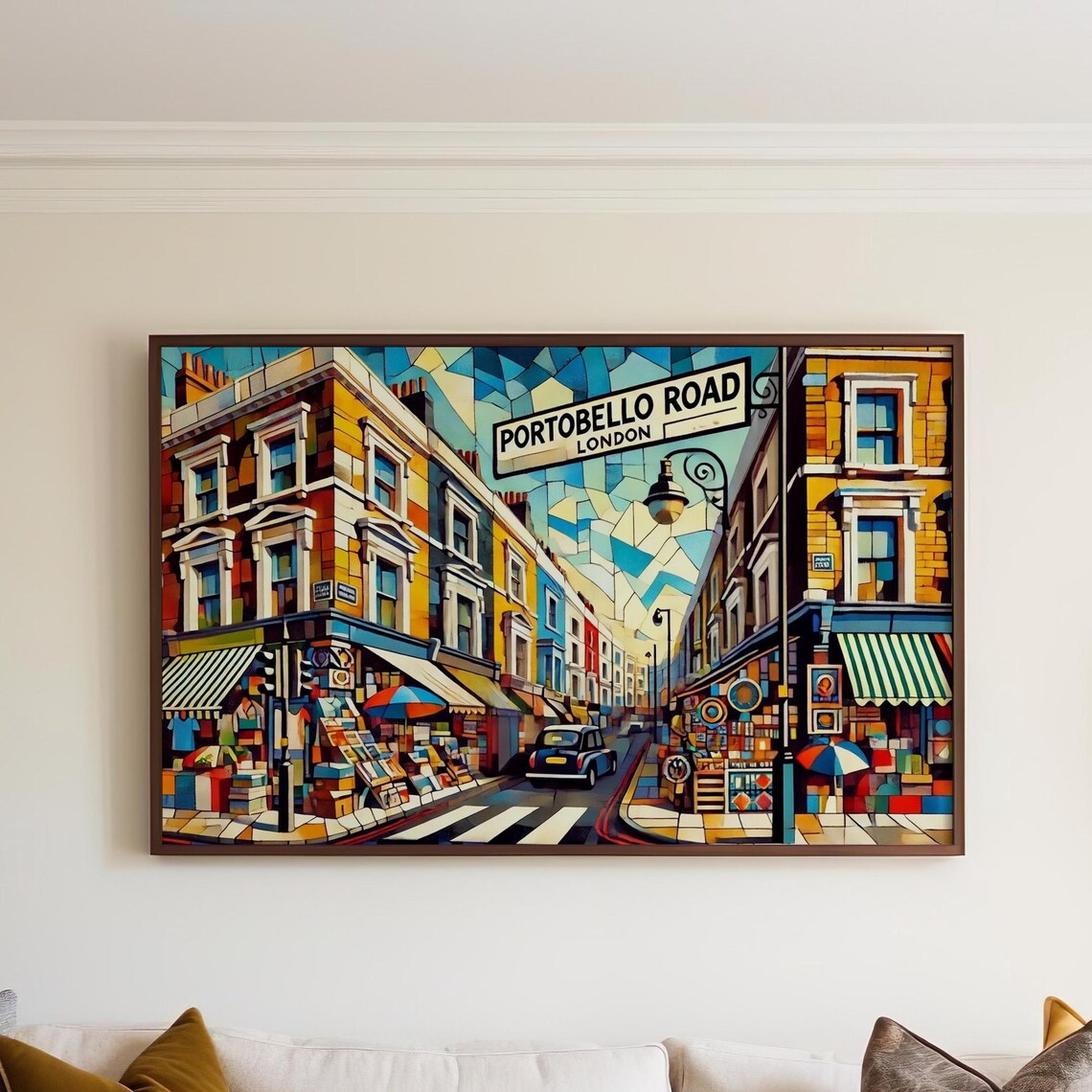 Portobello Road London Market Colorful Cubist Cityscape Wall Art