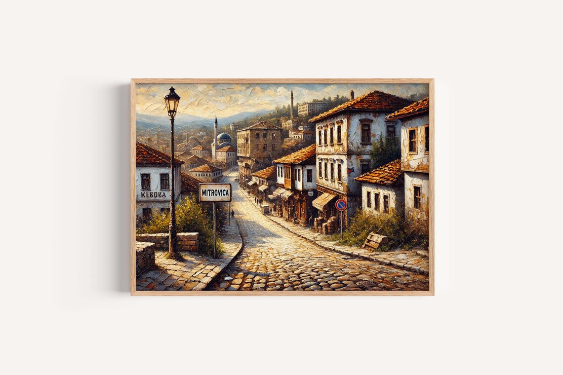 Mitrovica Old Town Mosaic Kosovo Cobblestone Street Art Poster