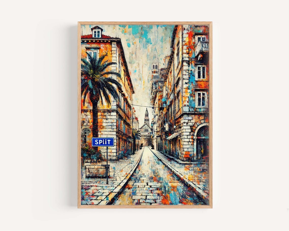 Split Croatia Old Town Street Palm Impressionist Painting Print