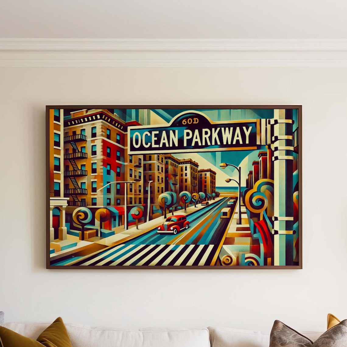 Brooklyn Ocean Parkway Retro Street Sign Art Deco City Scene Poster