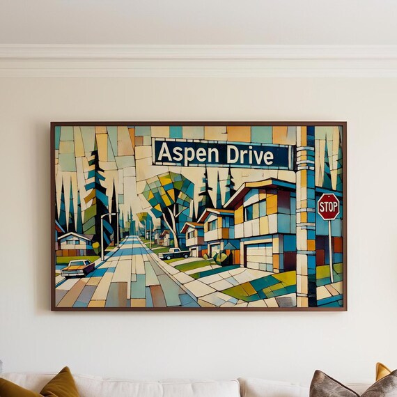 Aspen Drive Suburban Street Sign Mosaic Cityscape Decor Poster