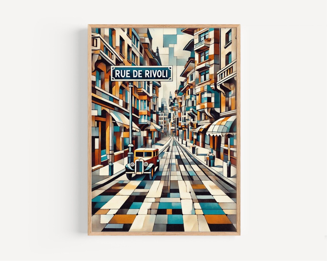 Rue de Rivoli Paris Art Deco Vintage Car Street Sign Art Poster