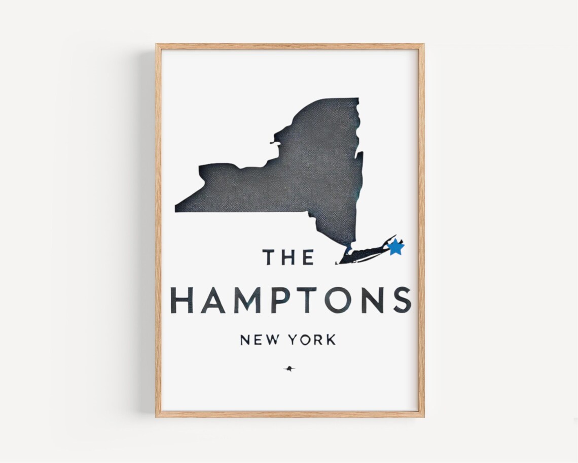 The Hamptons New York State Map Silhouette Minimalist Typography Poster