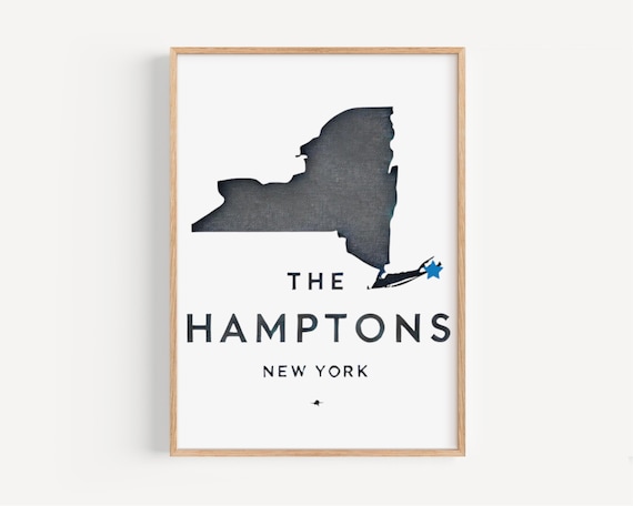 The Hamptons New York State Map Silhouette Minimalist Typography Poster