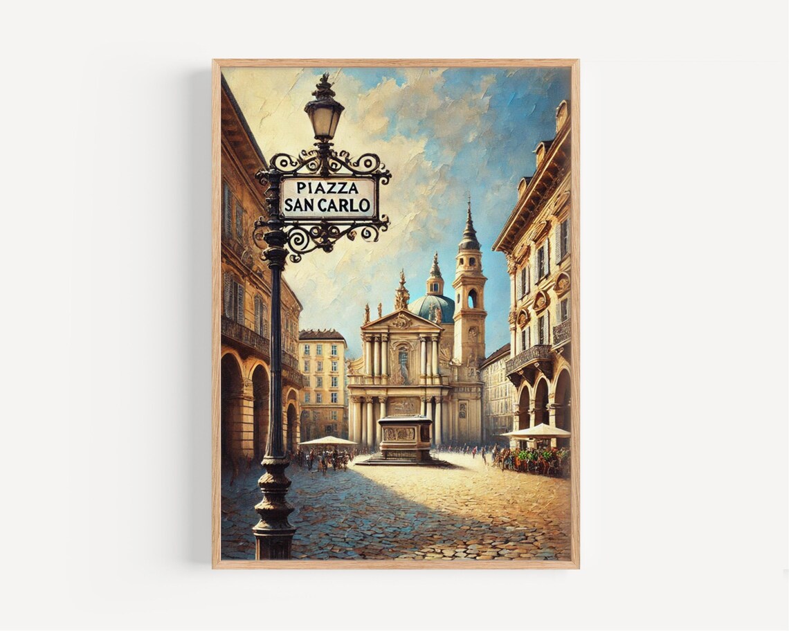 Piazza San Carlo Turin Italy Church Square Street Sign Art Poster