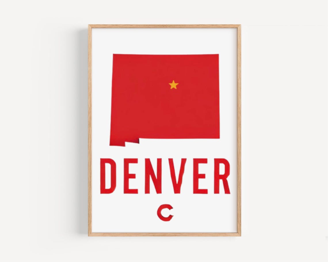 Denver Colorado Red State Shape Minimalist Typography Poster