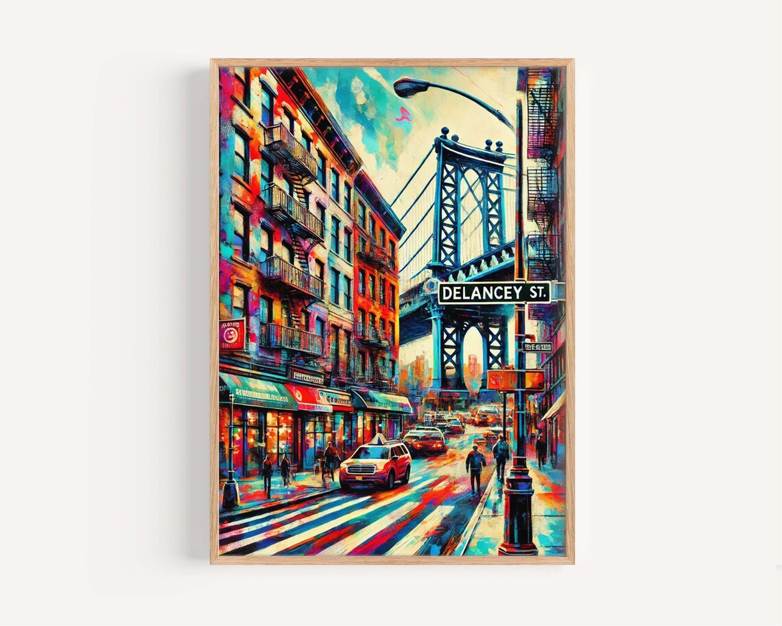 Delancey Street Manhattan Bridge NYC Colorful City Street Poster