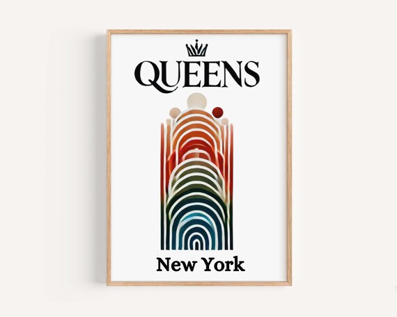 Queens New York Retro Rainbow Arches Crown Bold Graphic Poster