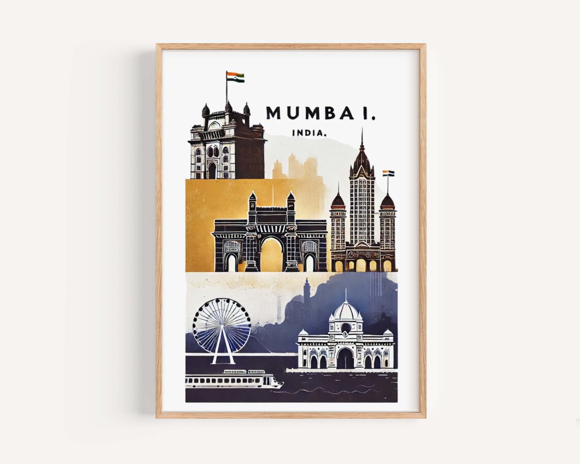 Mumbai India Gateway of India Landmarks Collage Travel Poster