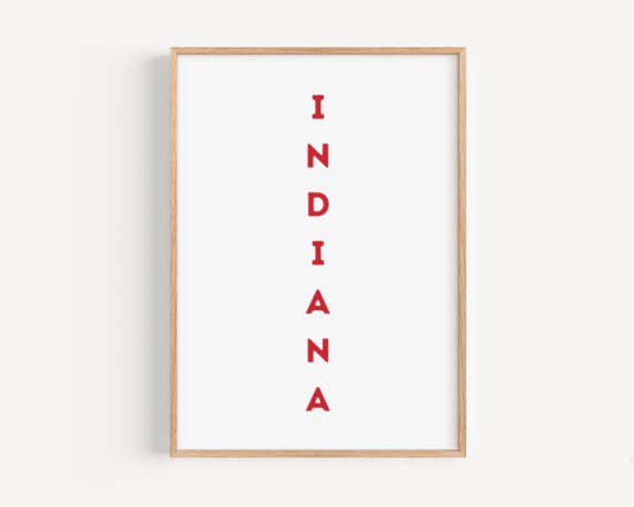 Indiana Vertical Bold Red Letters Minimalist State Name Poster