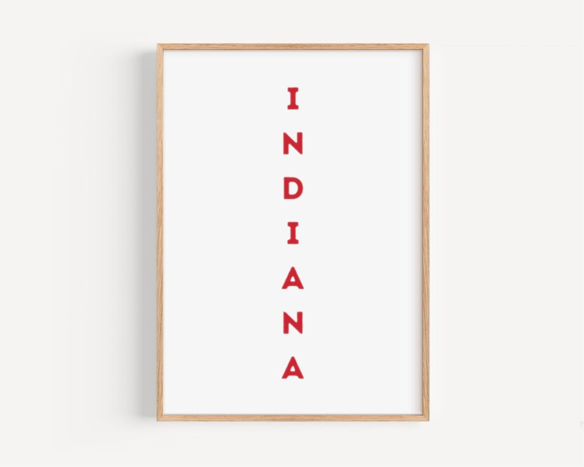 Indiana Vertical Bold Red Letters Minimalist State Name Poster