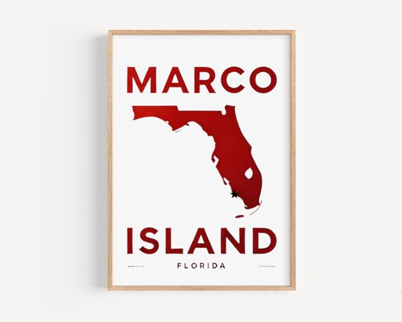 Marco Island Florida State Map Location Star Typography Poster