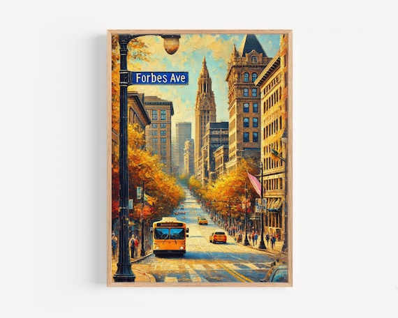 Forbes Avenue Fall City Street Golden Autumn Urban Scene Poster