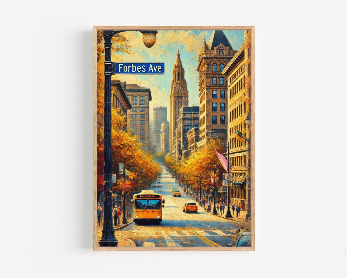 Forbes Avenue Fall City Street Golden Autumn Urban Scene Poster
