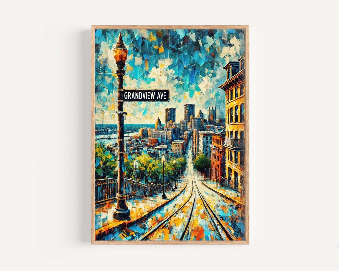 Pittsburgh Skyline Travel Poster, Grandview Ave