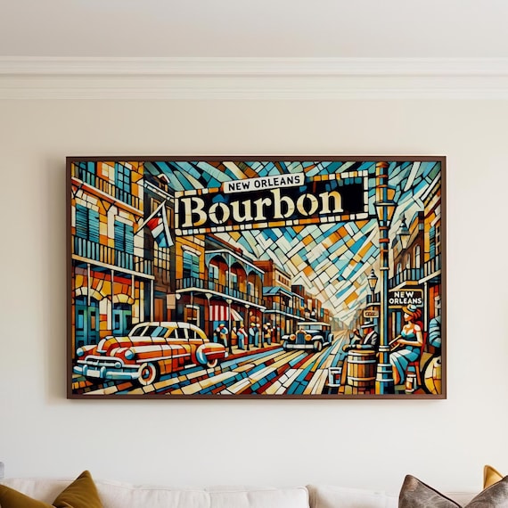 Bourbon Street New Orleans Cubist French Quarter Scene Poster