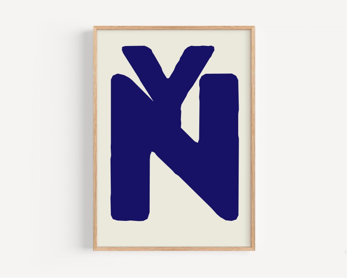 New York NY Navy Overlapping Letters Minimalist Typography Poster