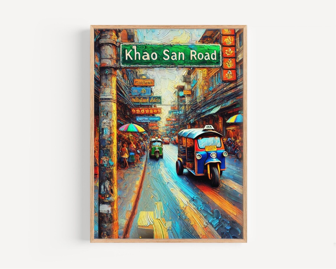 Khao San Road Bangkok Thailand Colorful Tuk Tuk Street Art Poster