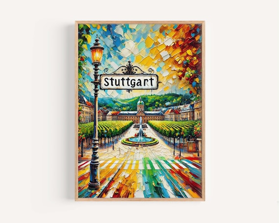 Stuttgart Germany Vineyards Fountain Mosaic Street Sign Cityscape Poster