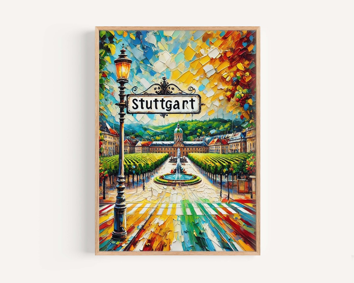 Stuttgart Germany Vineyards Fountain Mosaic Street Sign Cityscape Poster