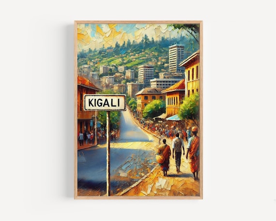 Kigali City Street Scene Vibrant African Travel Sign Art Poster