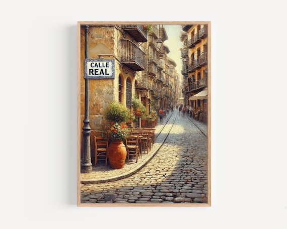 Calle Real La Coruna Spain Sunlit Cobblestone Street Art Poster