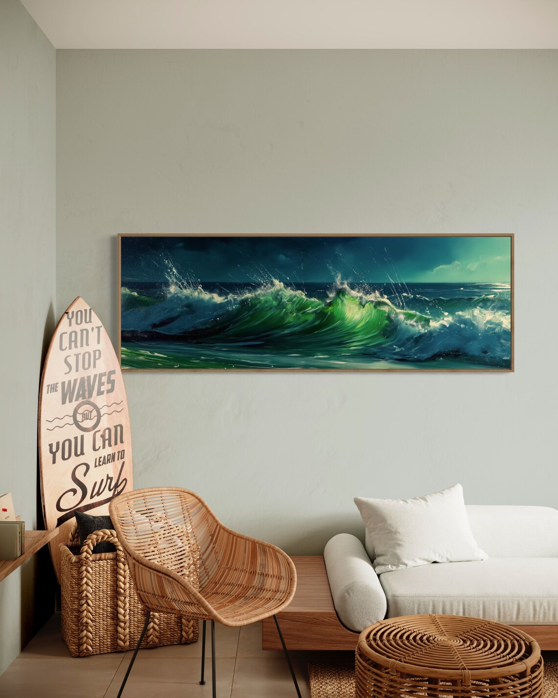 Abstract Seascape Panoramic Wall Art Modern Art Ocean Waves Print For Nautical Beach House Decor - Image 2
