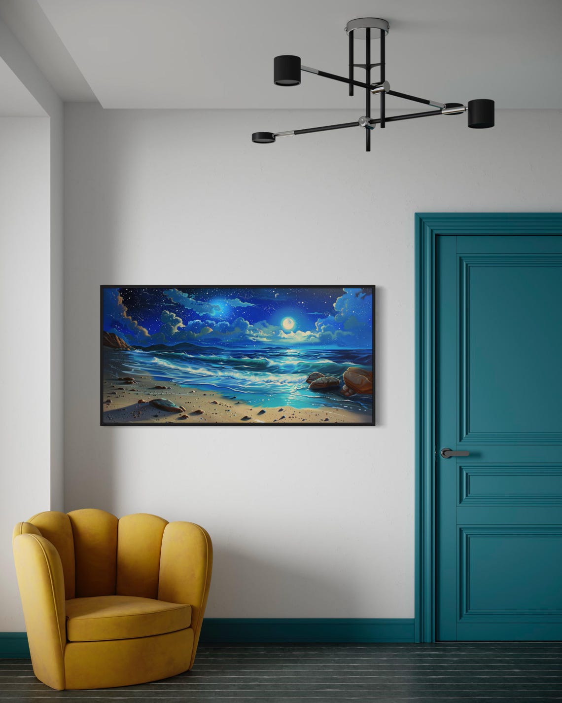 Luxury Moonlit Beach Starry Night Waves Sandy Shore Painting Poster - Image 2