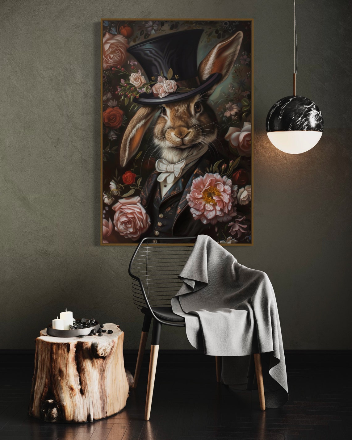 Victorian Rabbit in Top Hat Whimsical Gothic Bunny Portrait Poster - Image 2