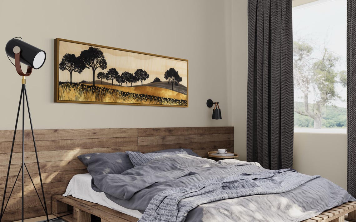 Rustic Gold Tree Silhouettes Black Modern Minimalist Landscape Print - Image 5