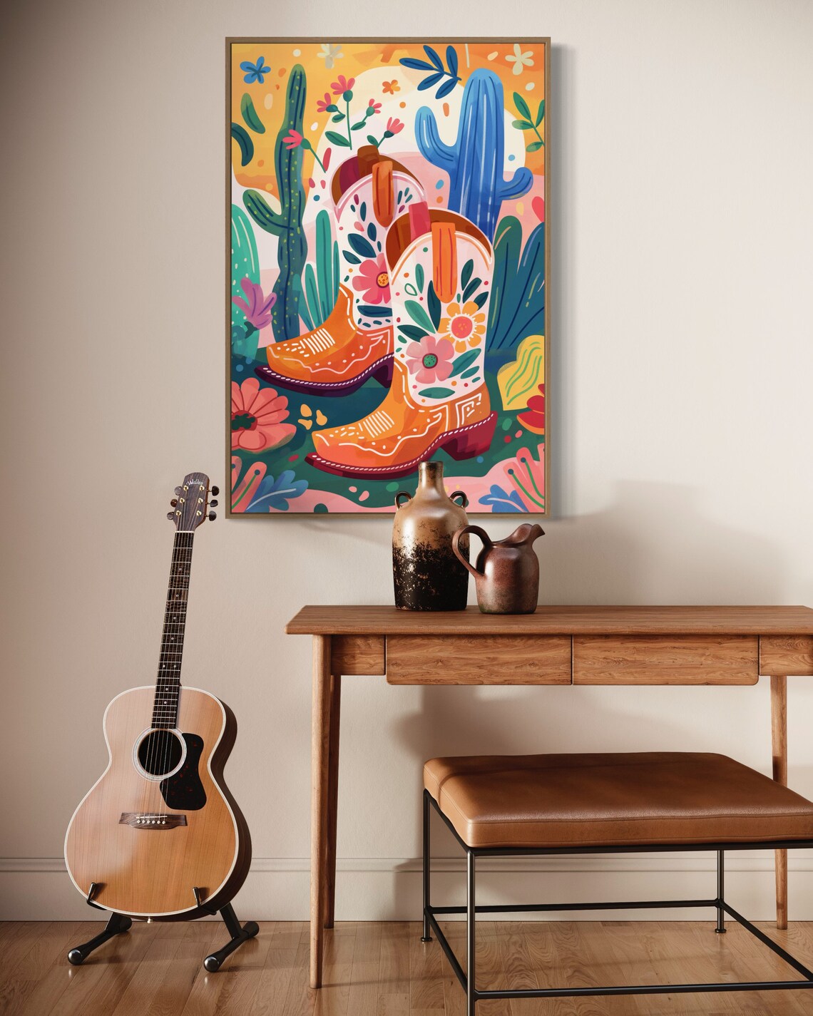 Colorful Cowboy Boots Print Southwestern Art For Home Decor Mexican Painting Poster Perfect Cowgirl Boots Decor And Coquette Room Accent - Image 3