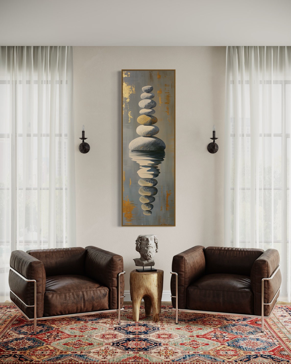 Zen Stacked Stones Water Reflection Tall Vertical Meditation Poster - Image 3