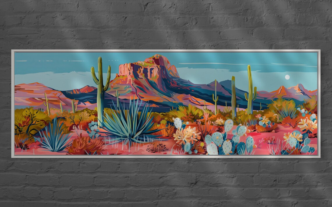Sonoran Desert Cactus Art Print, Southwest Panorama - Image 3