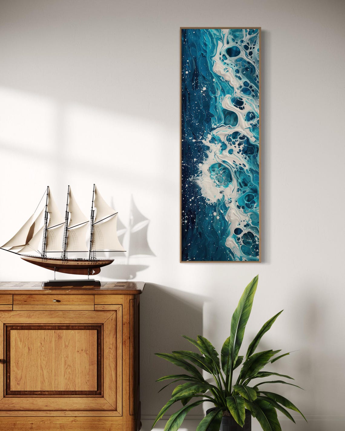 Relaxing Ocean Waves Abstract Blue White Fluid Tall Wall Art Print - Image 2