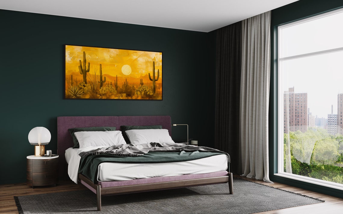 Sonoran Desert Sunset Saguaro Cactus Golden Orange Panoramic Poster - Image 3