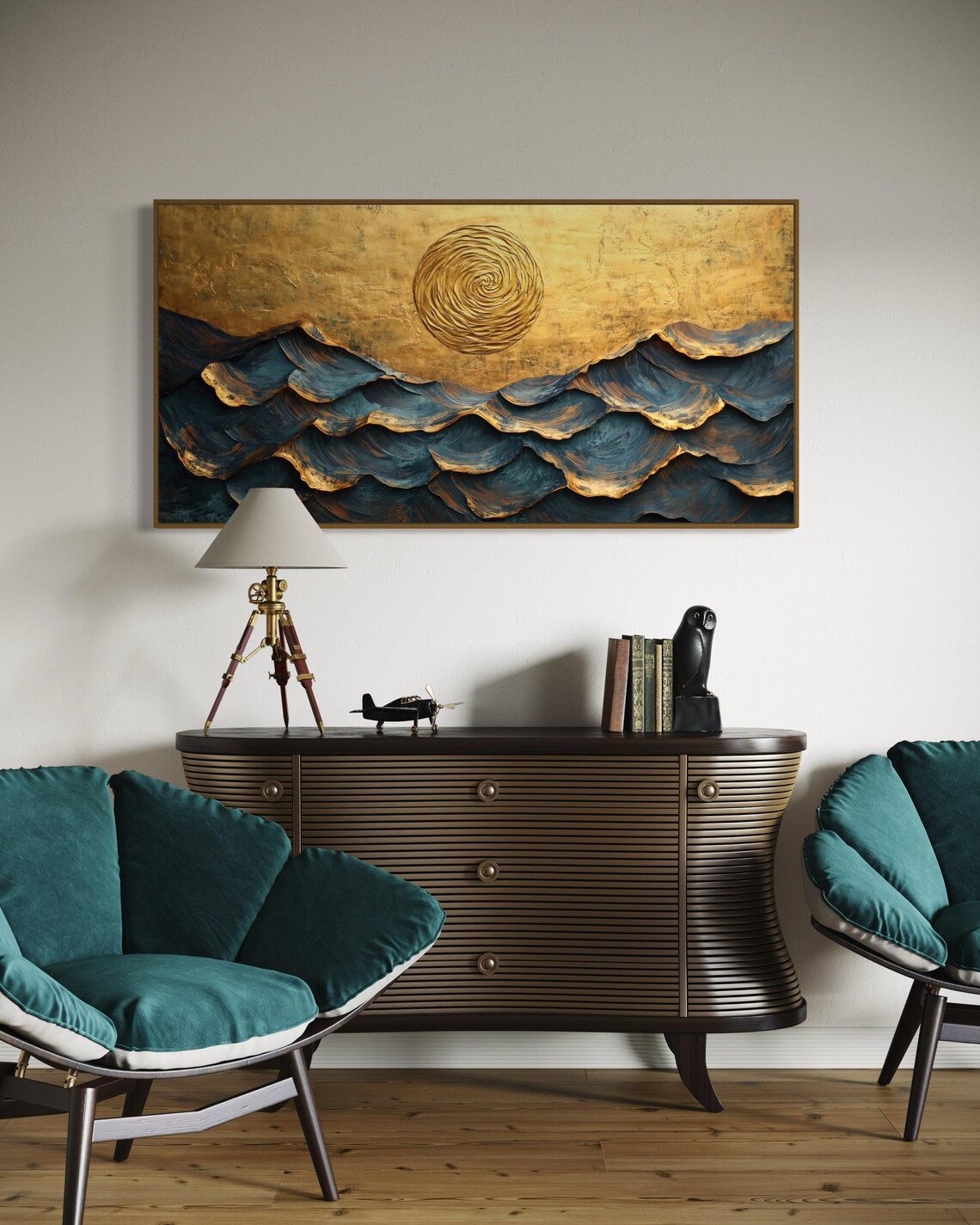 Nautical Navy Blue Ocean Waves Panoramic Art Print - Image 3