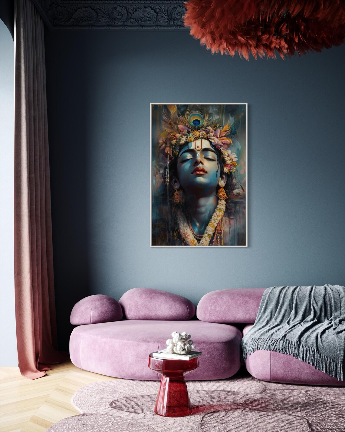 Colorful Krishna with Peacock Feather, Hindu Art Print - Image 4