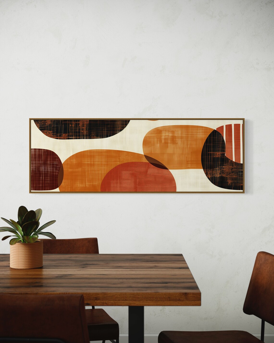 Geometric Abstract Shapes Earth Tone Mid Century Panoramic Art Print - Image 4