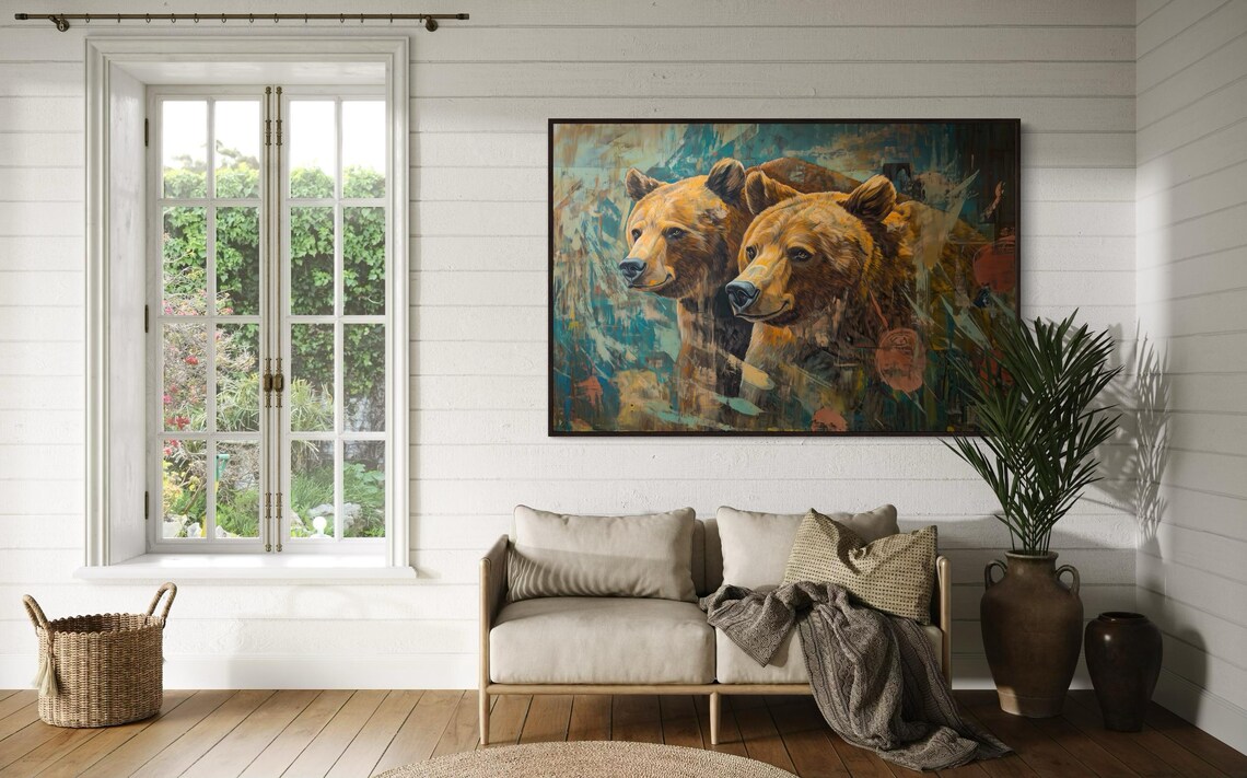 Rustic Brown Bear Couple Abstract Animal Print - Image 3