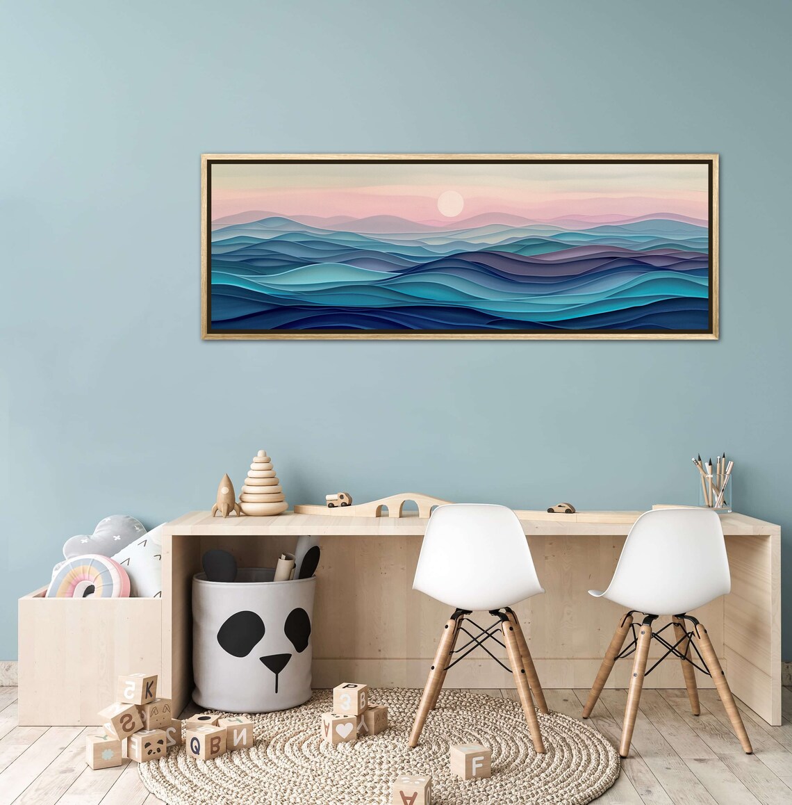 Ocean Waves Panorama, Pink And Purple Sky Art Print - Image 3