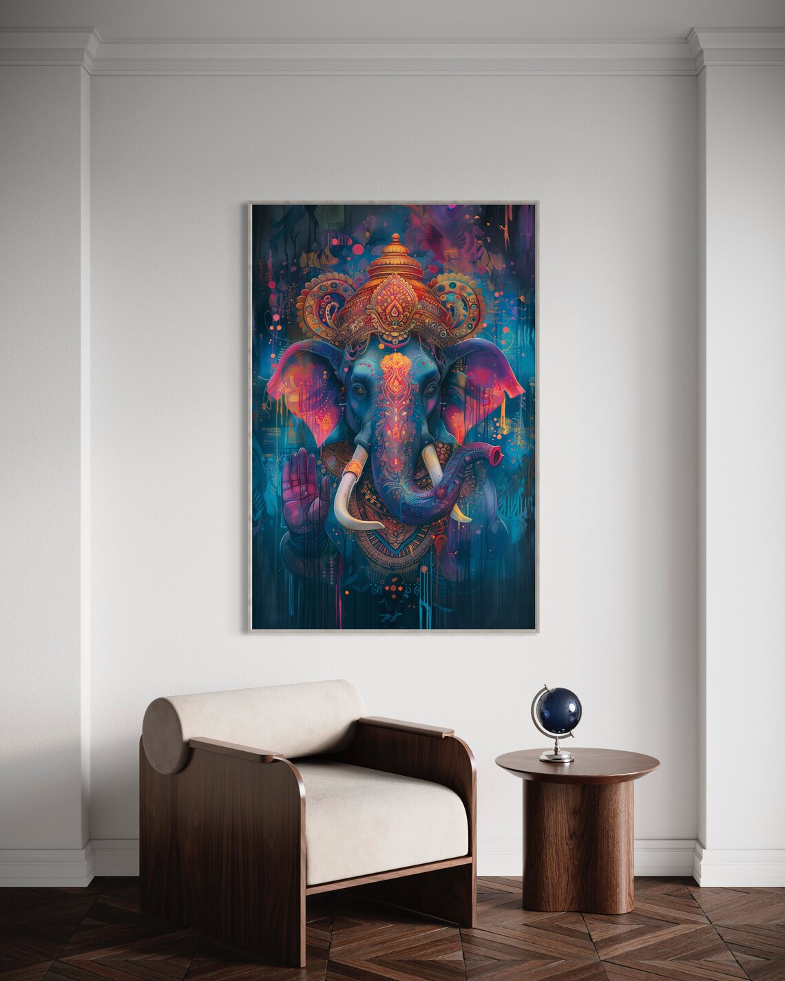 Lord Ganesha Elephant God Neon Street Art Colorful Spiritual Poster